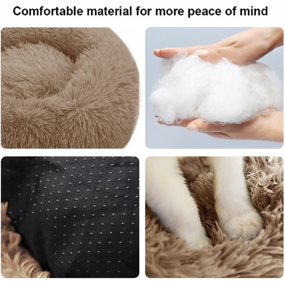 Nisrada dog bed with donut edges for neck support and calming comfort.