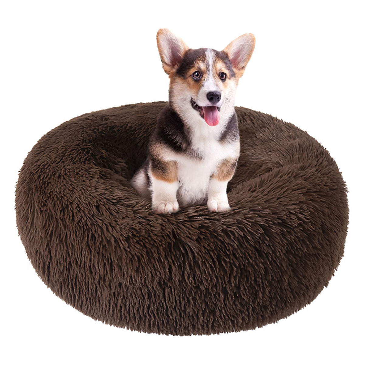 Nisrada dog bed round 20-inch top view shows plush warmth for calm rest