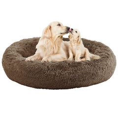 Nisrada round 36in dog bed plush fabric for cozy warmth and security.