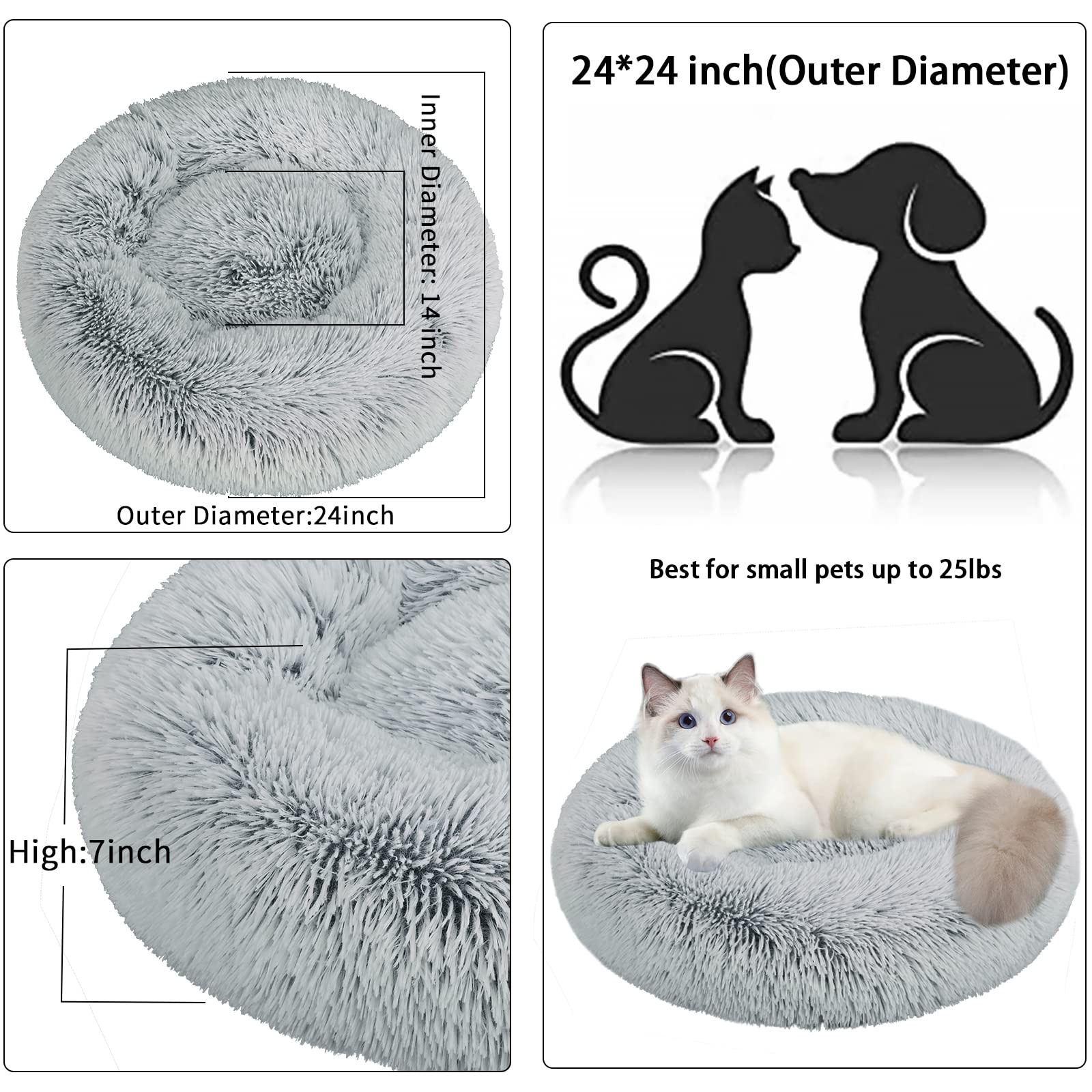 Nisrada 24-inch round bed fits kittens or puppies up to 20 lbs.