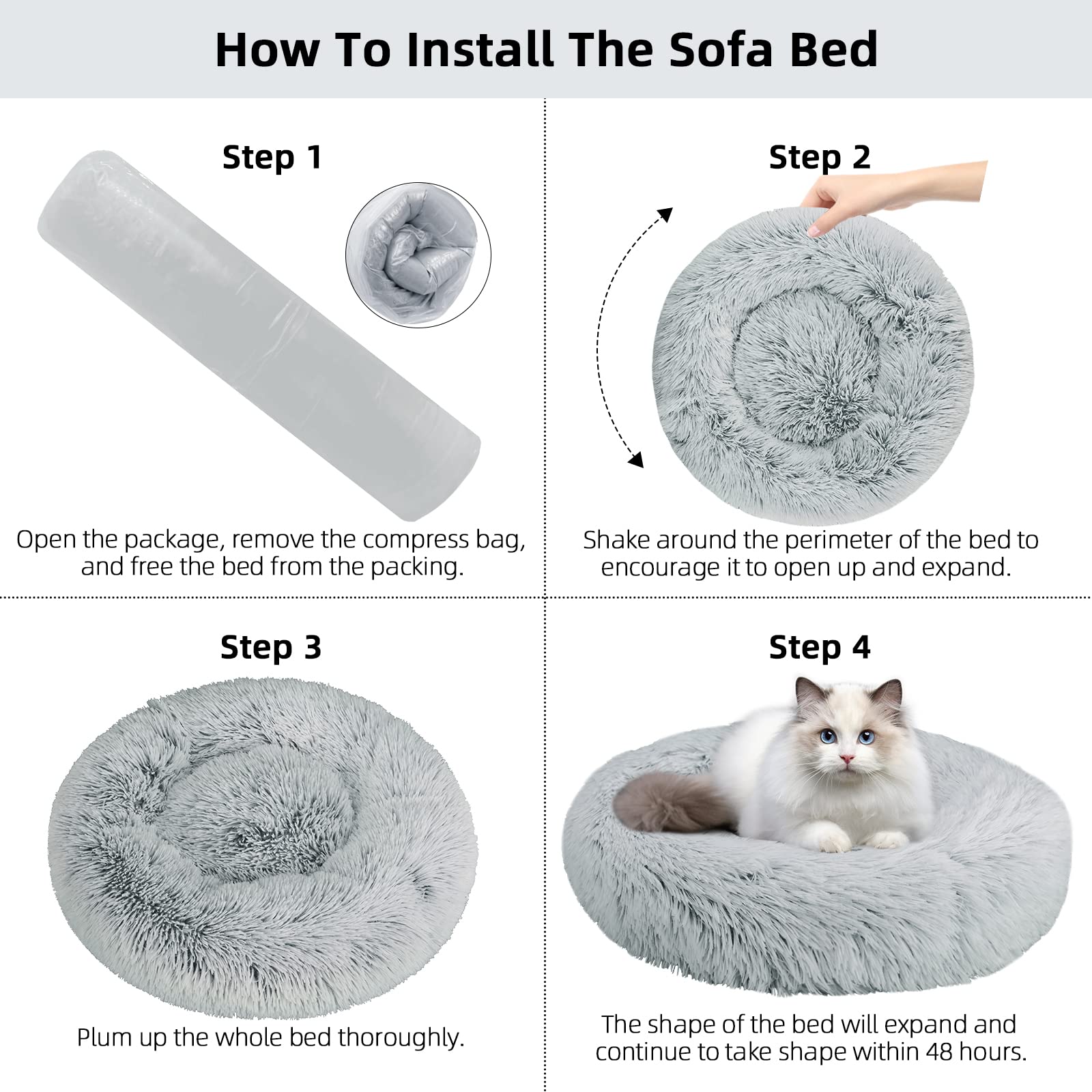 Nisrada 27-inch round bed supports cats or dogs up to 35 lbs.