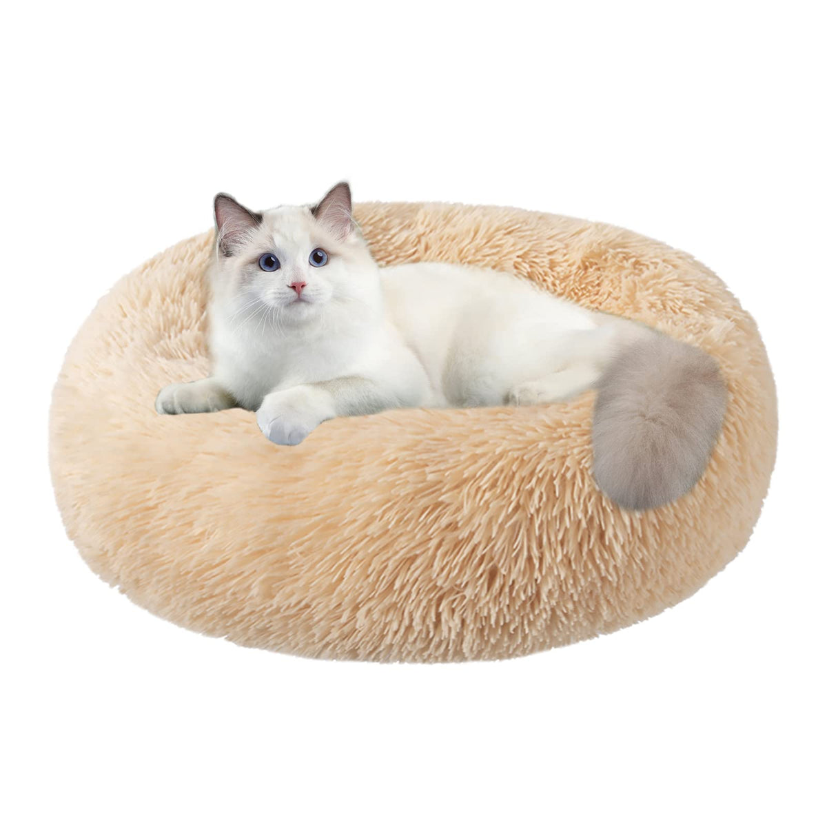 Nisrada round cat bed plush fabric provides cozy warmth for indoor cats.