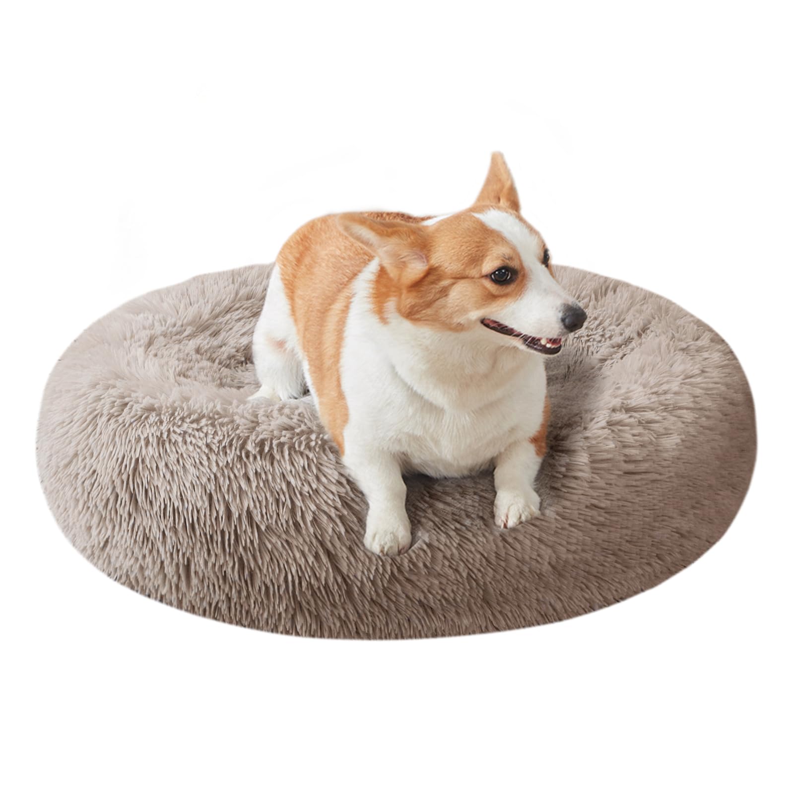 Nisrada round dog bed edge calms dogs with neck support for restful naps.