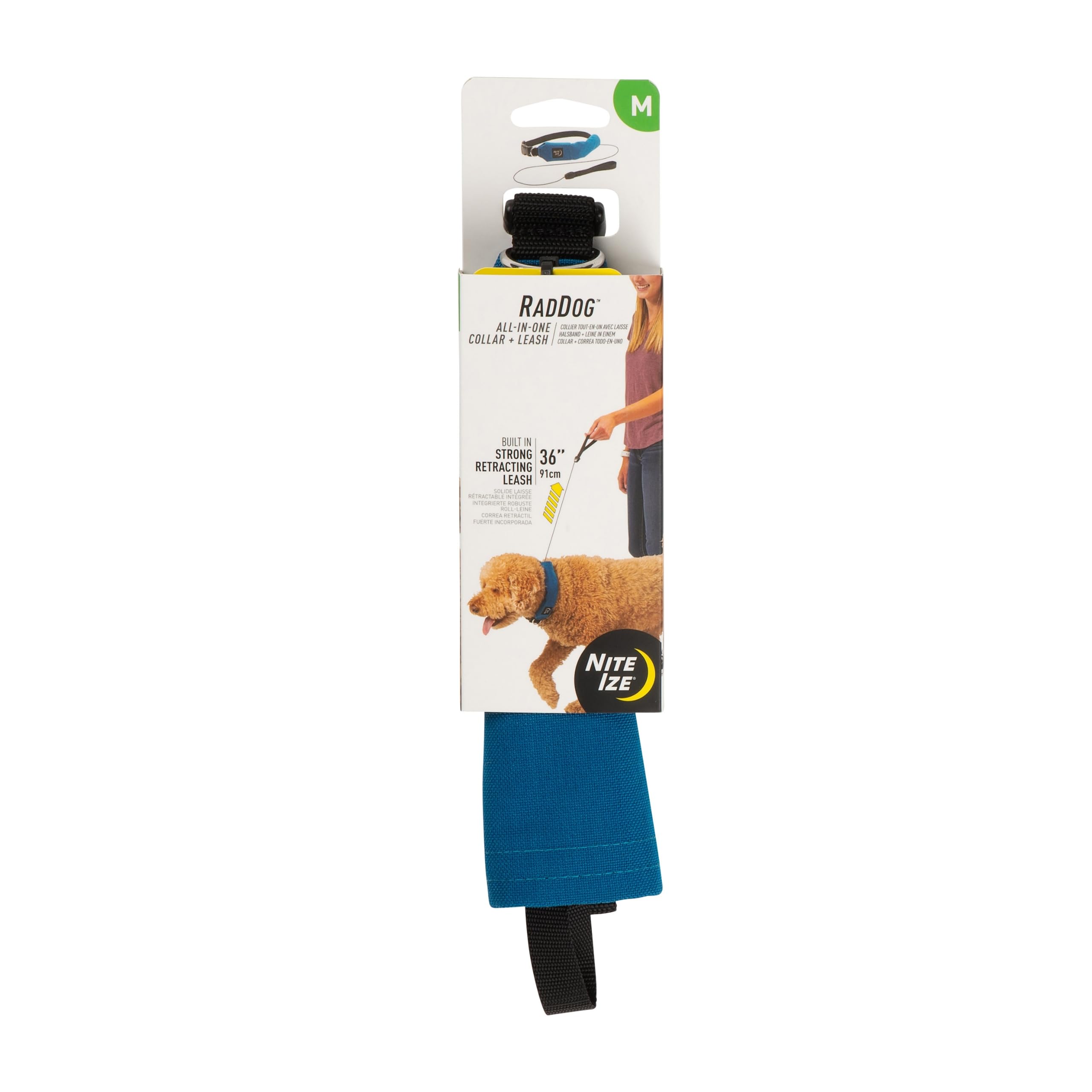 Nite Ize Raddog blue collar 16-18 for reliable daily walks with built-in leash.