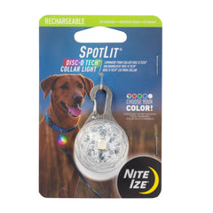 Nite Ize SpotLit collar light glows red for safer nighttime visibility during walks