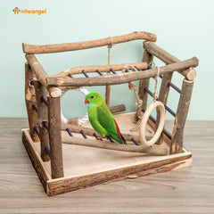 Niteangel Bird Activity Center natural wood detail emphasizes safe, natural materials.