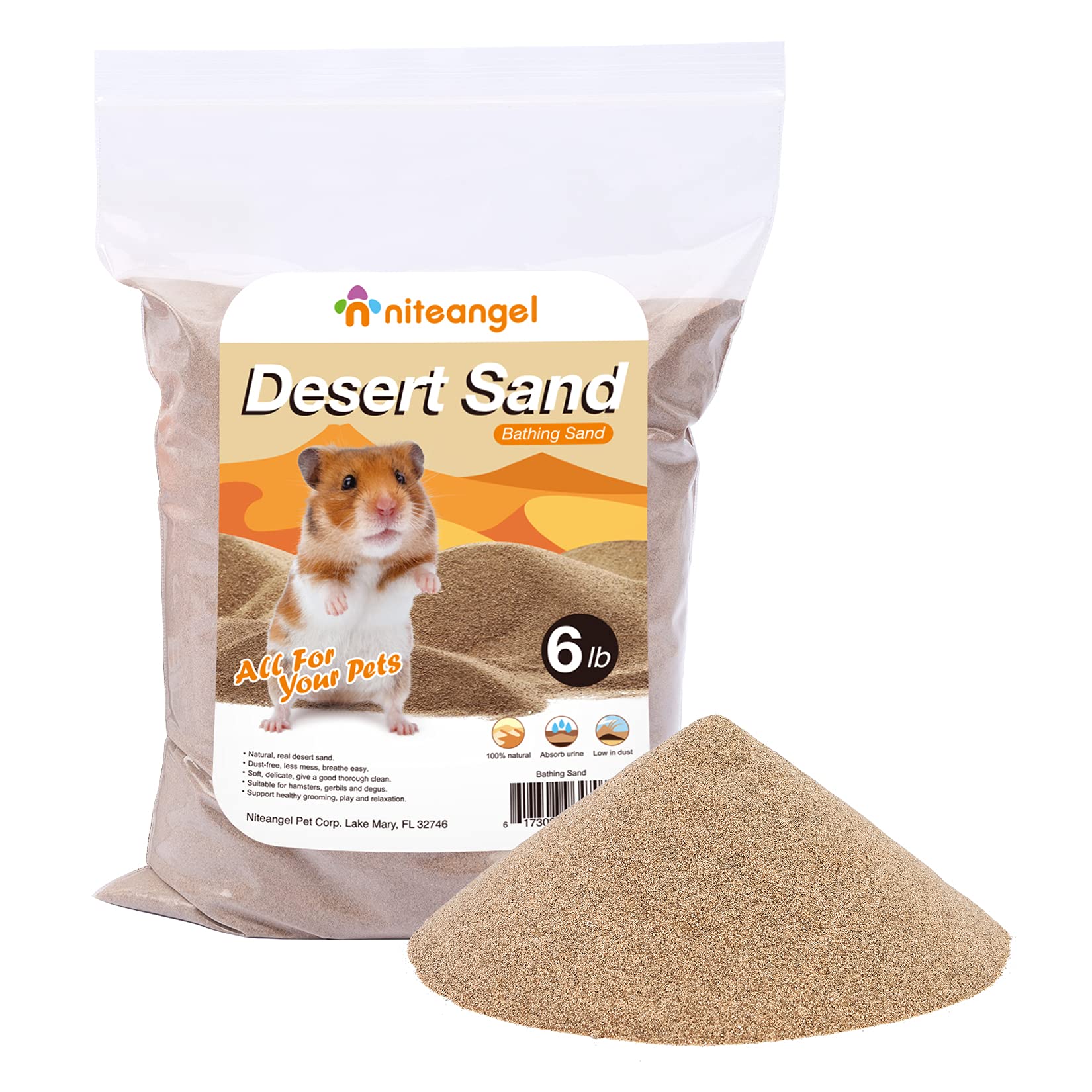 Niteangel hamster desert bath sand 6lb bag showing natural desert sand for small pets