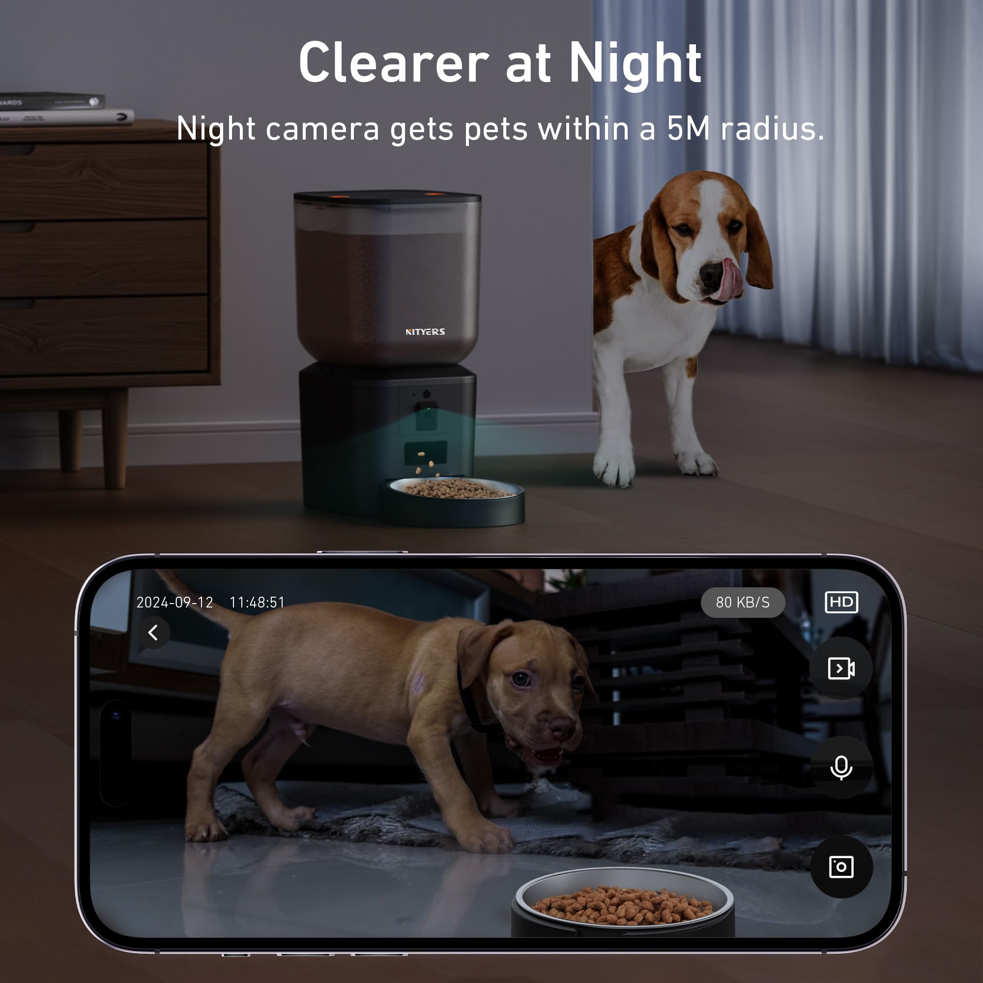 Nityers 170-degree wide-view helps distinguish multiple pets at mealtime.