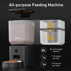 Nityers 8L dry-food capacity for longer intervals between fillings and trips.