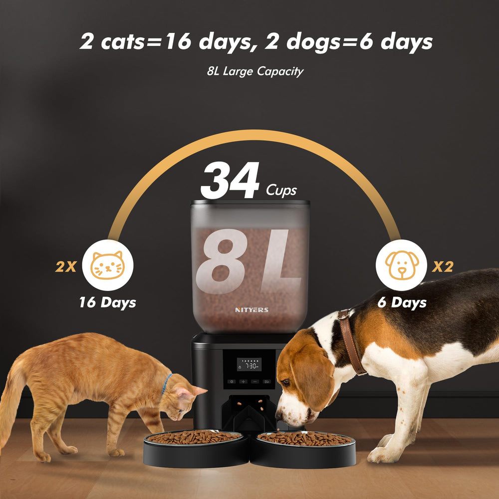 Nityers automatic cat feeder dual-trays side view supports simultaneous feeding