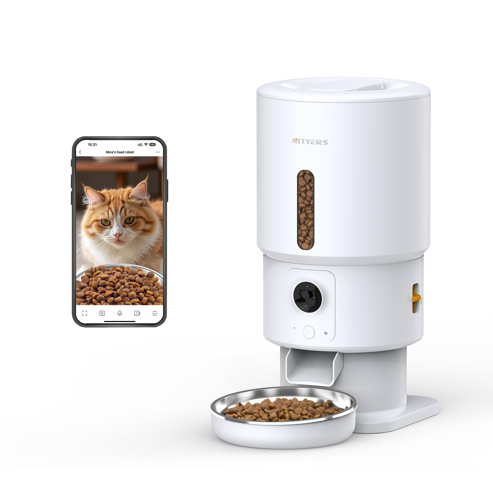 Nityers automatic cat feeder front view for effortless remote feeding