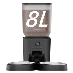 Nityers automatic cat feeder front view demonstrates two-cat meals with balanced portions