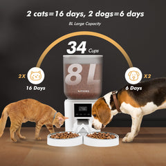 Nityers automatic cat feeder large capacity container keeps two cats fed during trips