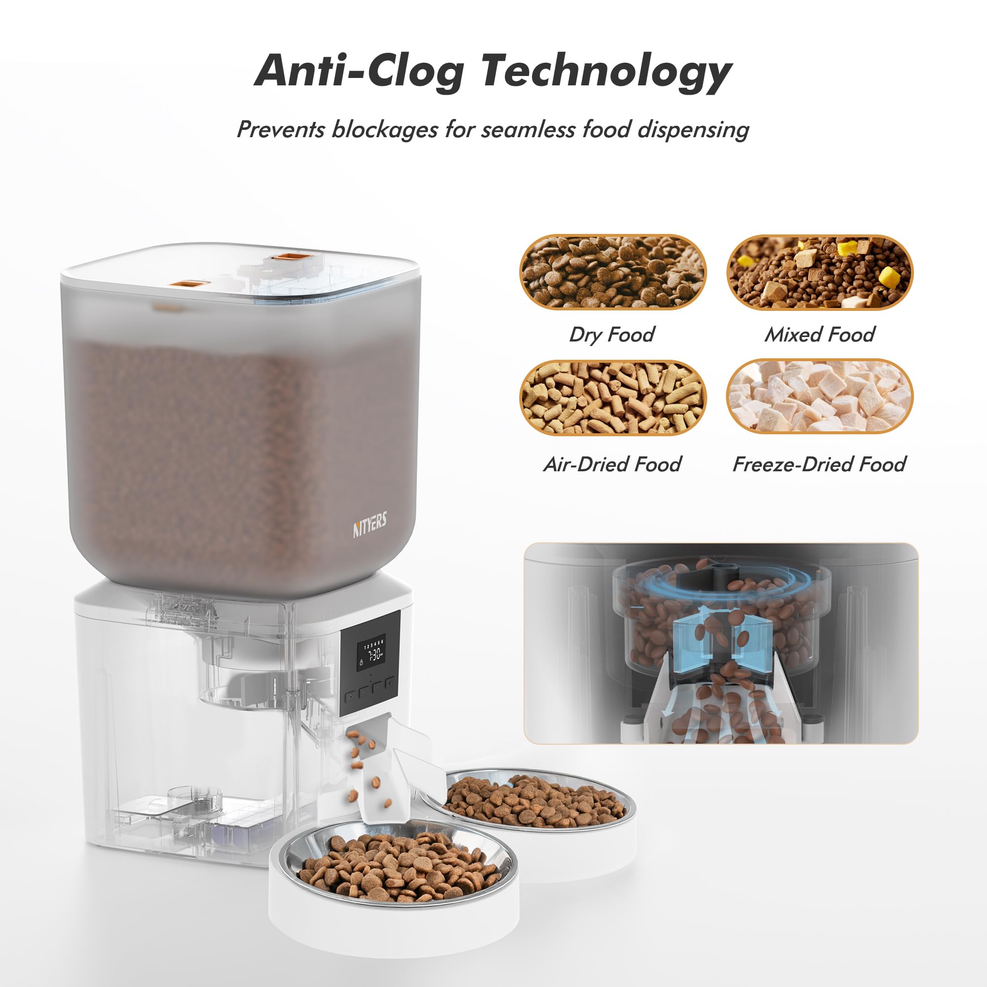 Nityers automatic cat feeder two trays ensure fair portions for two cats