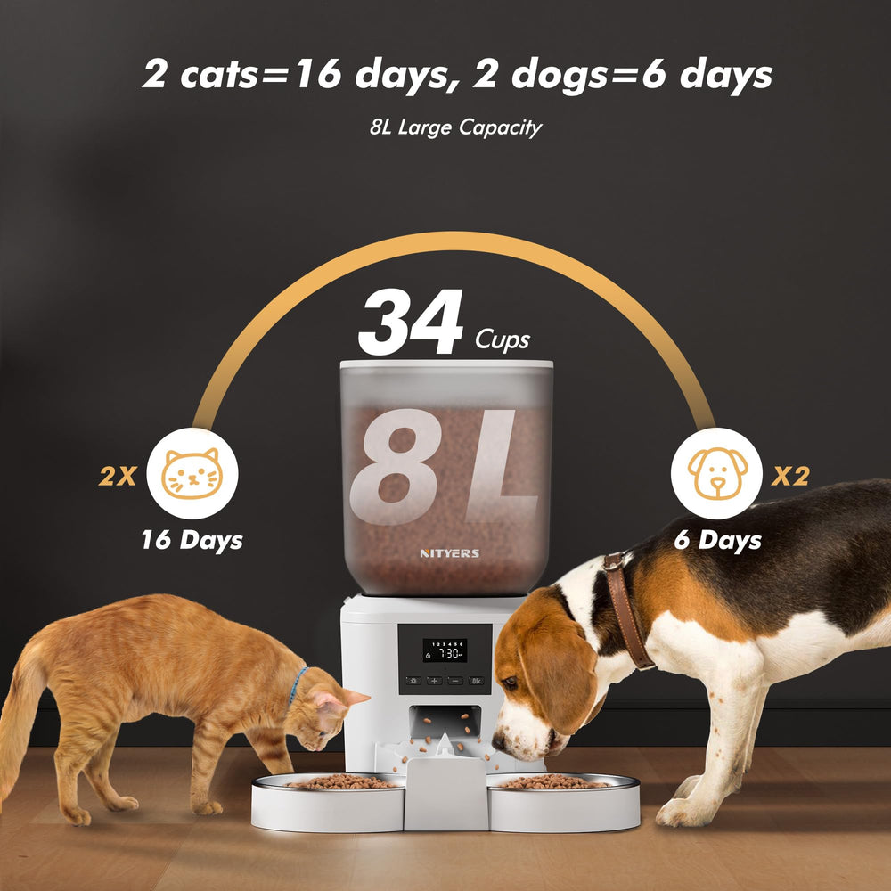 Nityers cat feeder two trays ensures fair portions for two cats.