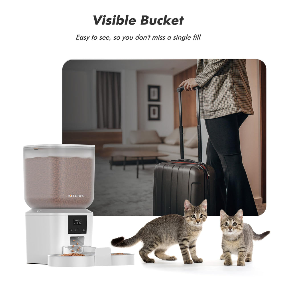 Nityers cat feeder built in voice message for familiar feeding cues.