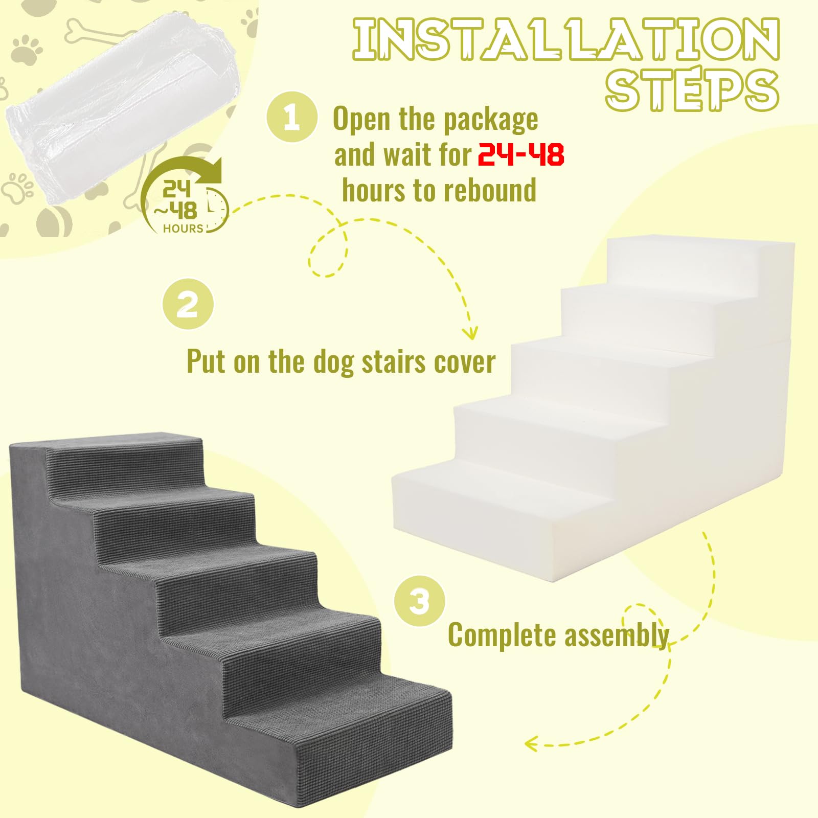 Niubya Dog Stairs 23 inches high helps reach elevated lounging spots.