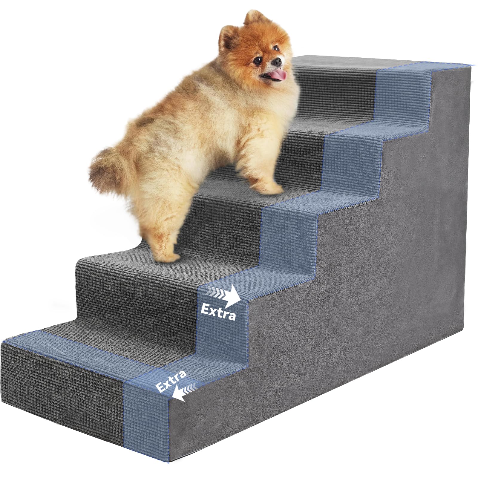 Niubya Dog Stairs five-step grey design for easy access to high beds and couches.