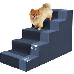 Niubya dog stairs navy 5-steps front view for easy bed access and pet safety.
