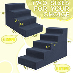Niubya dog stairs navy 5-steps side view showcasing non-slip bottom stability.