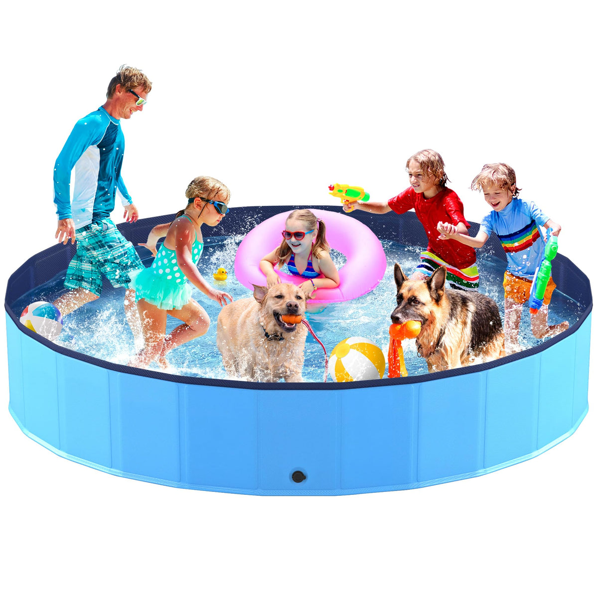 Niubya foldable swimming pool exterior view highlights durable PVC for pets.