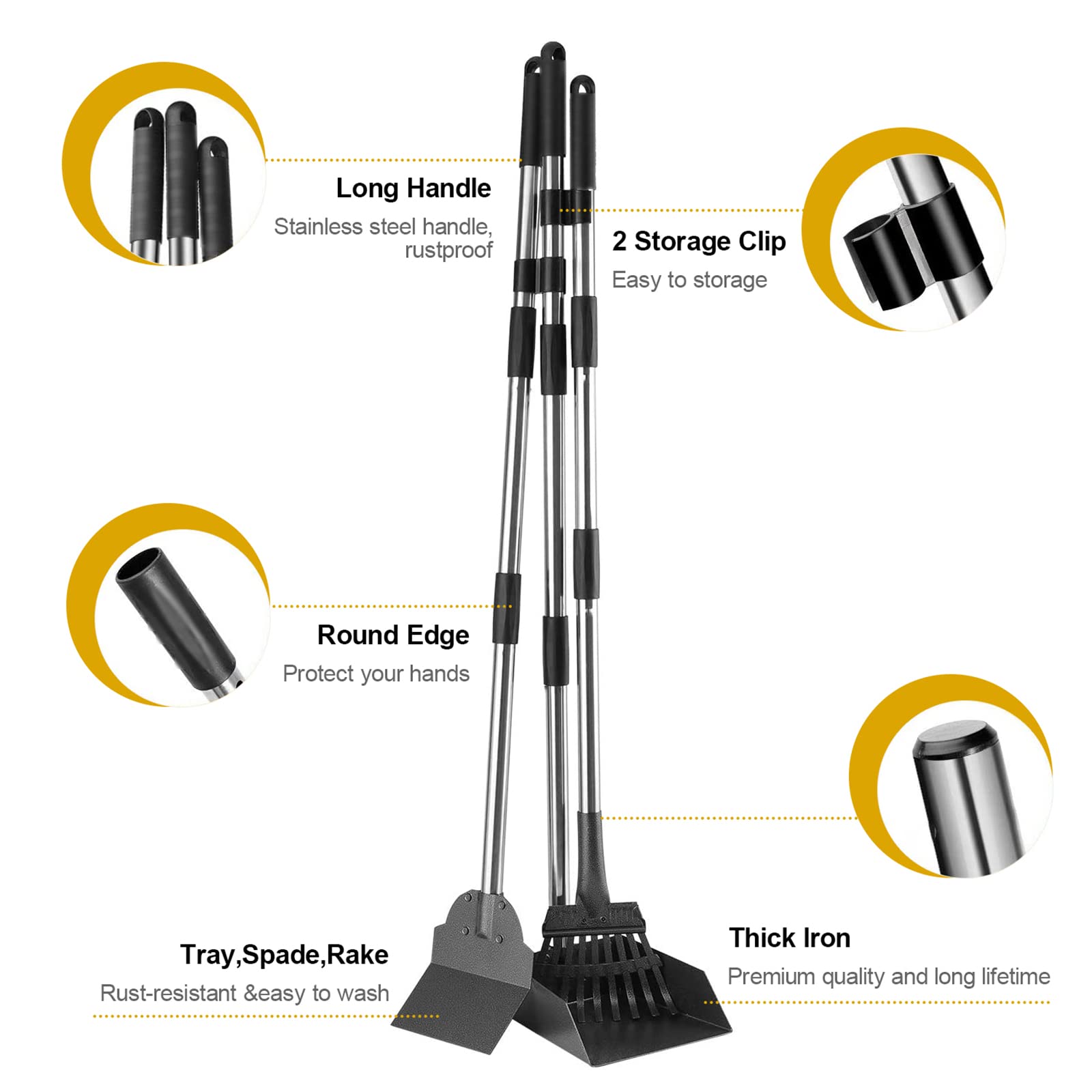 Niubya Poop Scoop rake: sturdy metal design for thorough waste gathering on lawns.