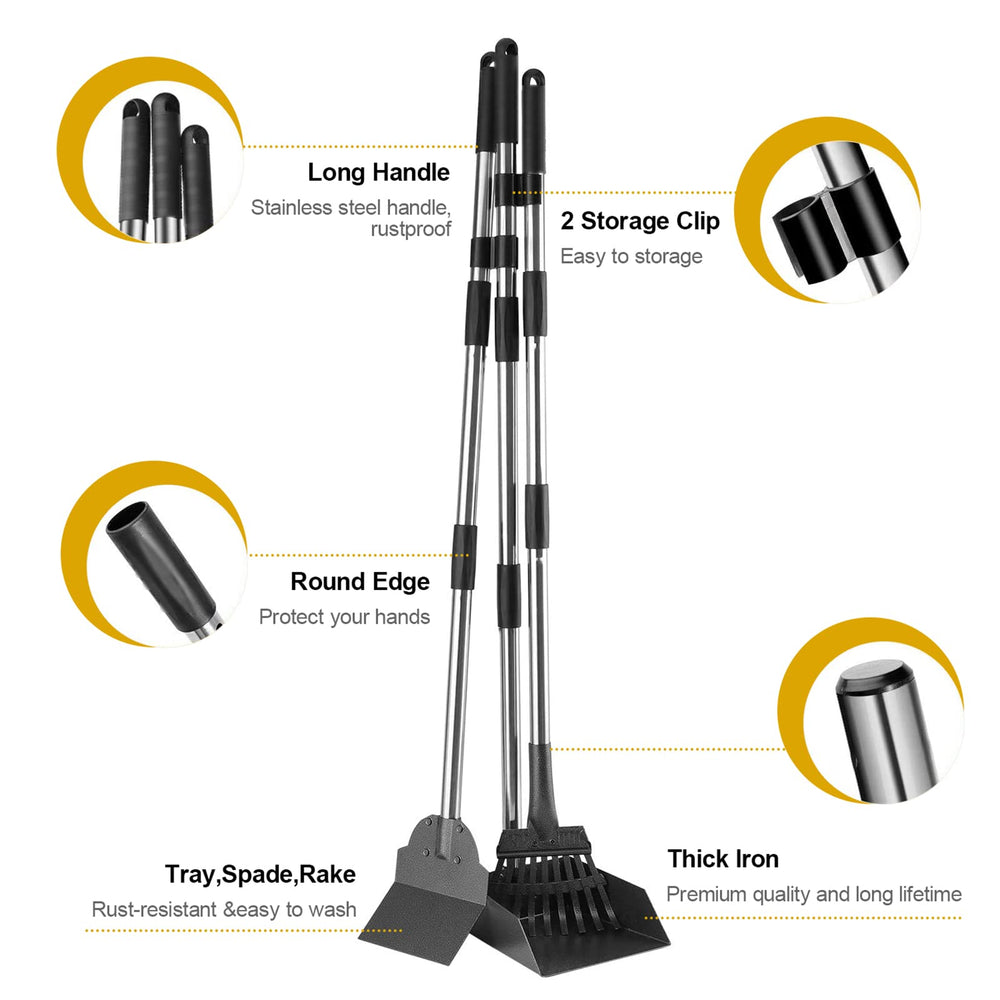 Niubya Poop Scoop rake: sturdy metal design for thorough waste gathering on lawns.