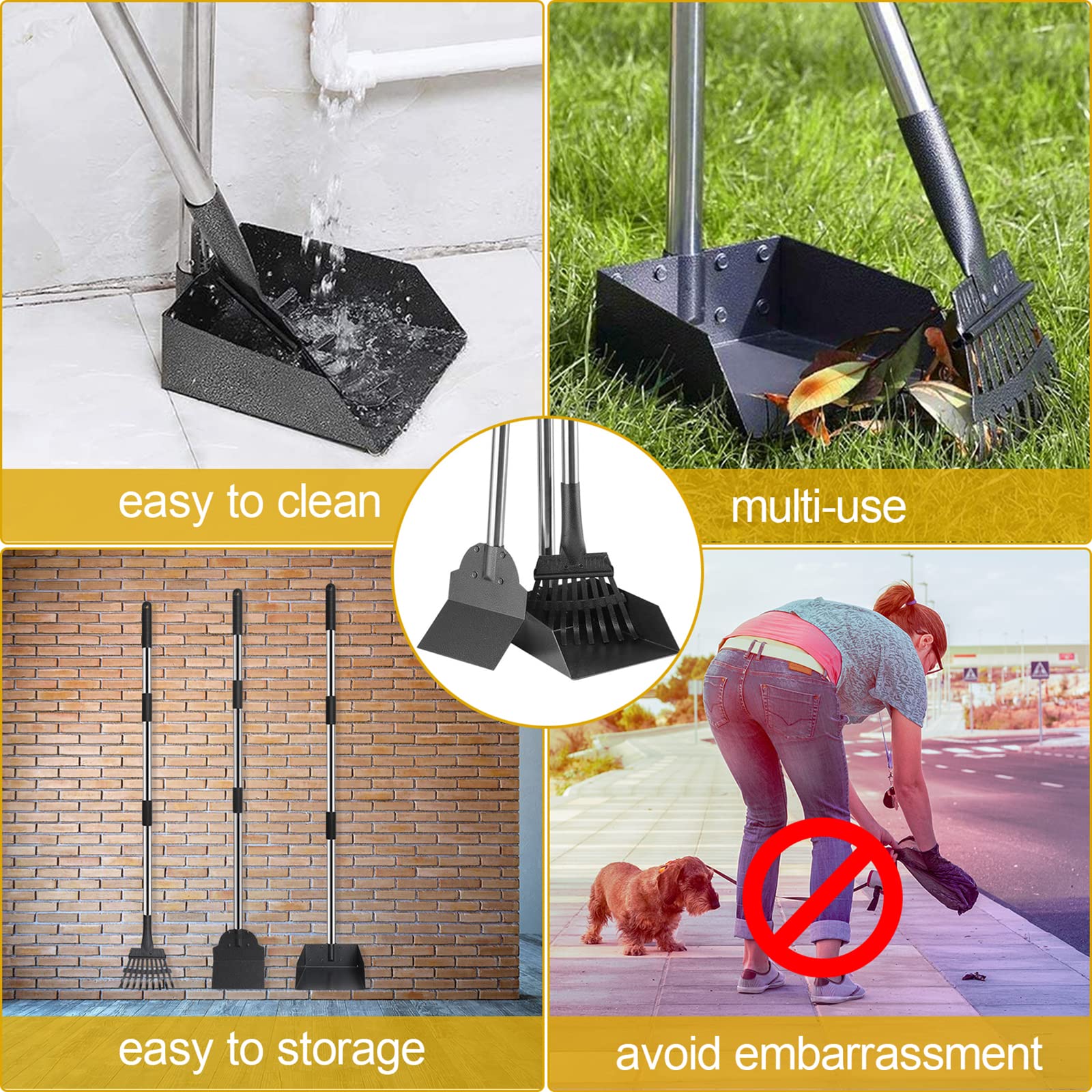Niubya Poop Scoop stainless-tubes: corrosion-resistant handles for long-lasting, weather-ready use.