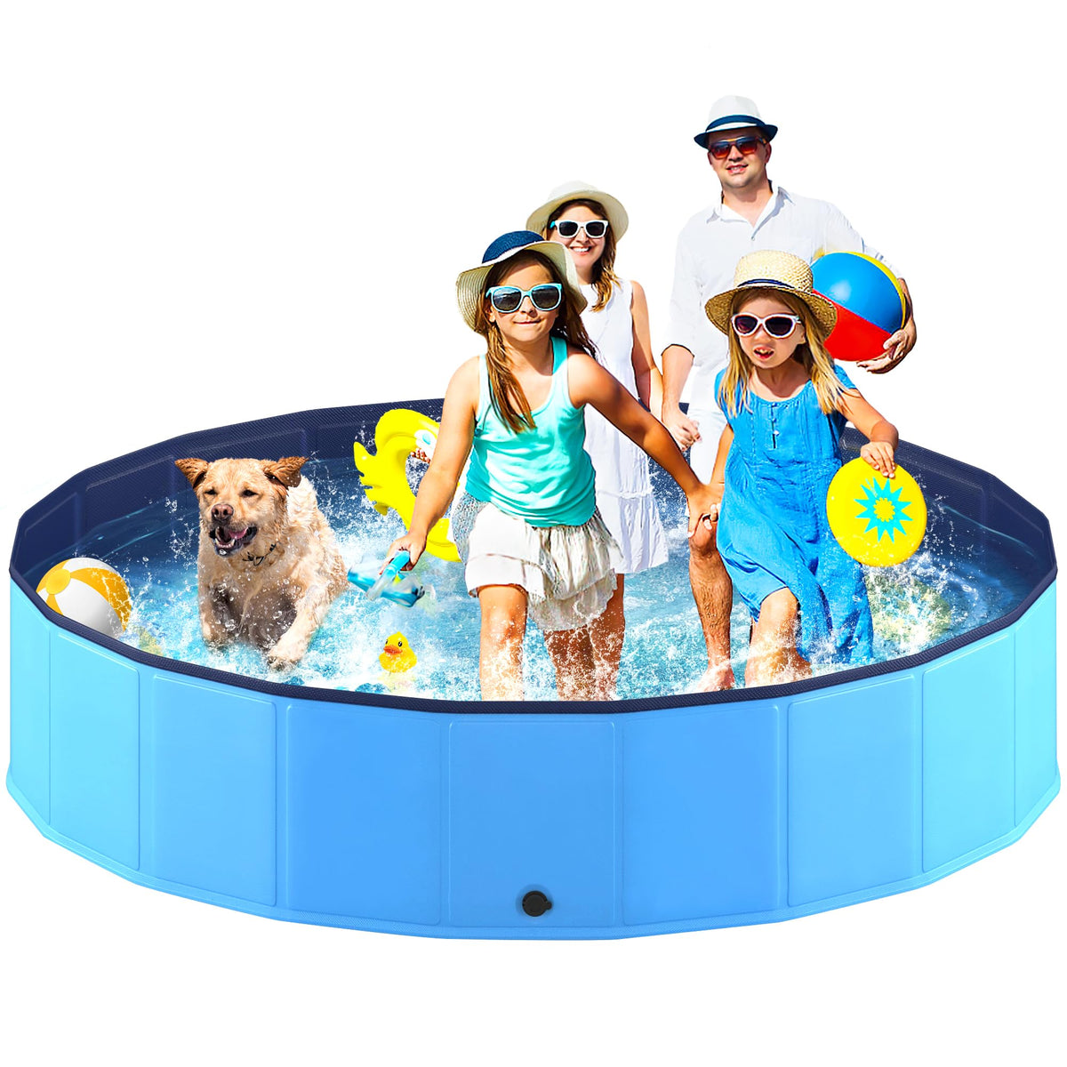 Niubya portable dog pool folded side view shows quick setup advantage