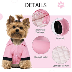 NIULA dog leather jacket pink back design with buttons—easy on/off for pets.