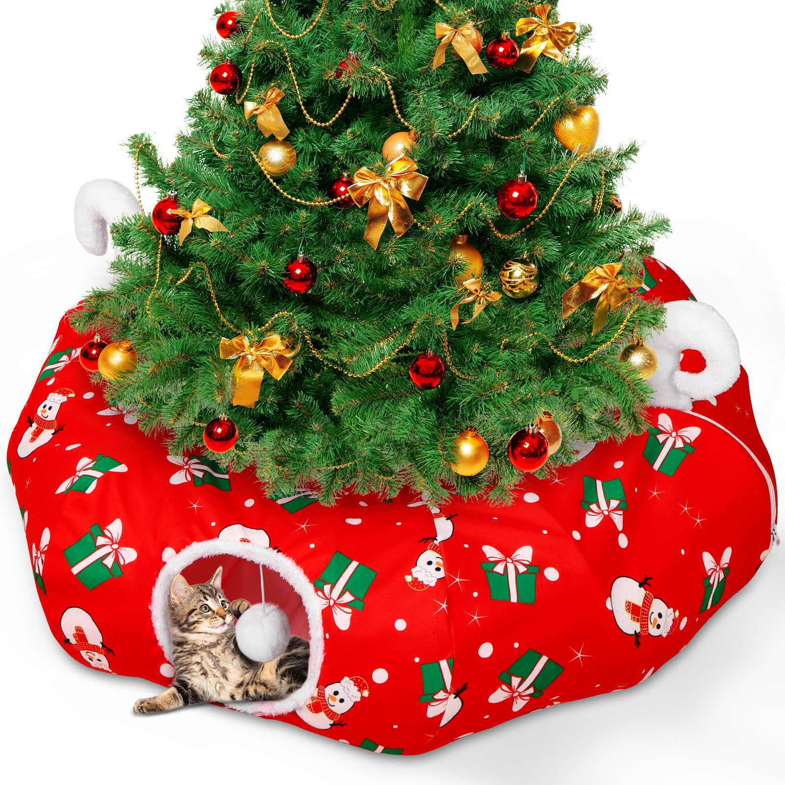 Niuyhe cat tunnel christmas-tree-skirt unfolded circular view for cozy tree base and play space
