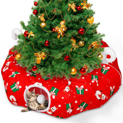 Niuyhe cat tunnel christmas-tree-skirt unfolded circular view for cozy tree base and play space