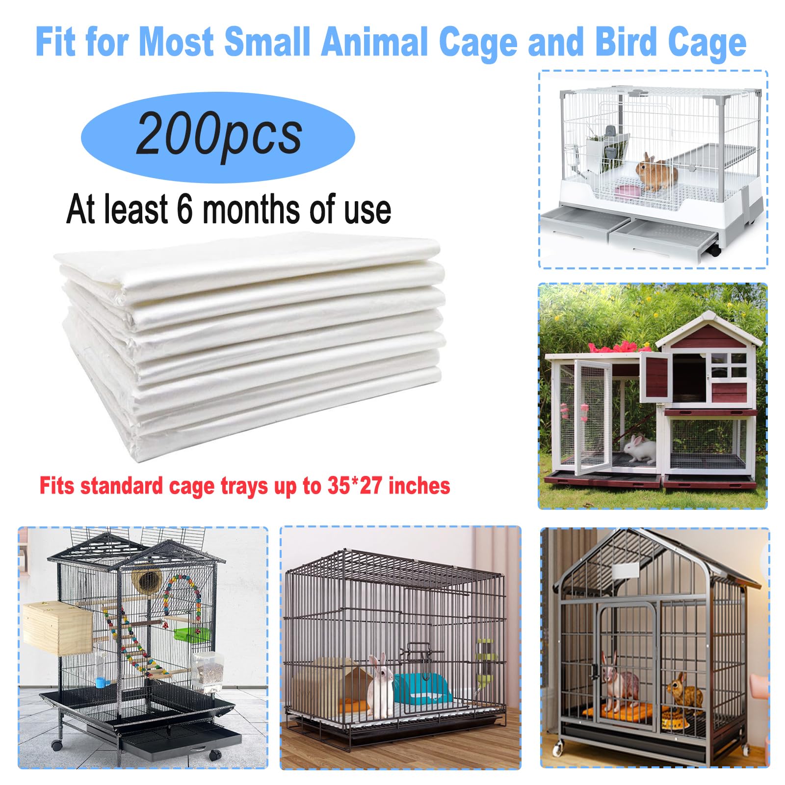 Niwaes 200-pcs pack image demonstrates fit for 35x27 cages, enabling mess-free routine.