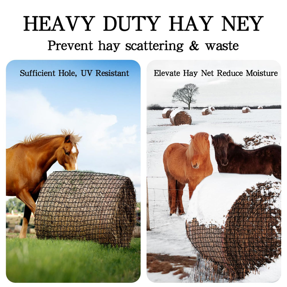 NizHome round bale hay net installed in stable shows tidy feeding area.