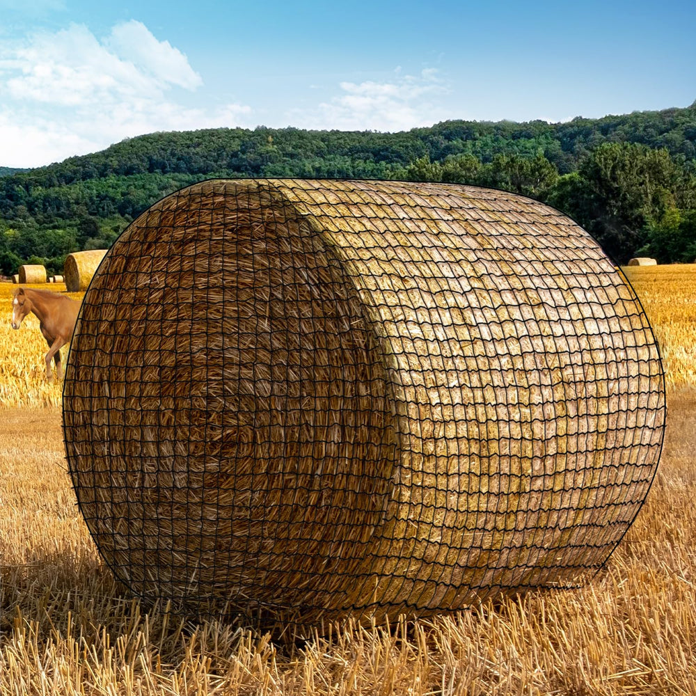 NizHome round bale hay net setup view showing easy-fill access for large bales.