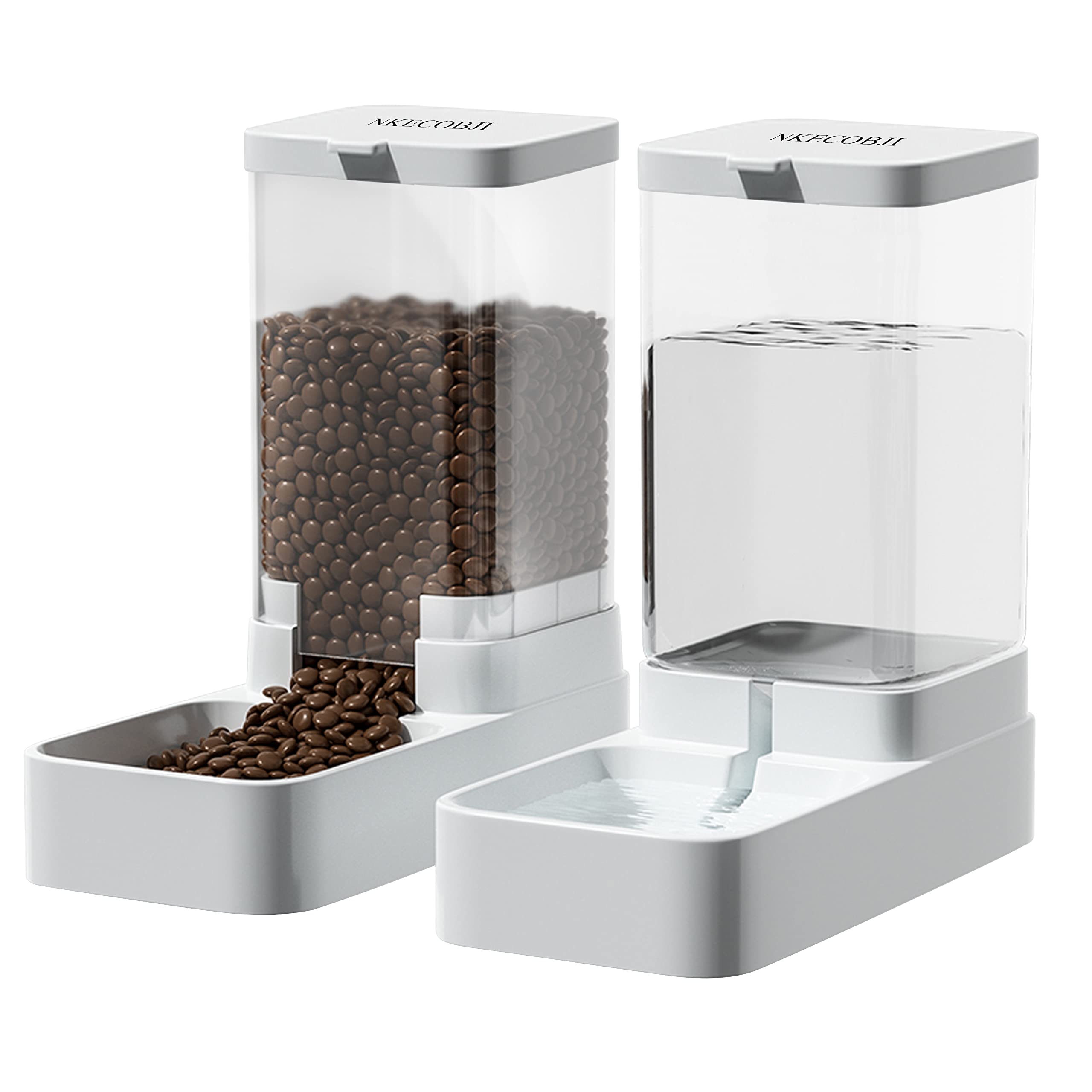 NKECOBJI gravity feeder set front view showing 3.8L capacity for fewer refills.