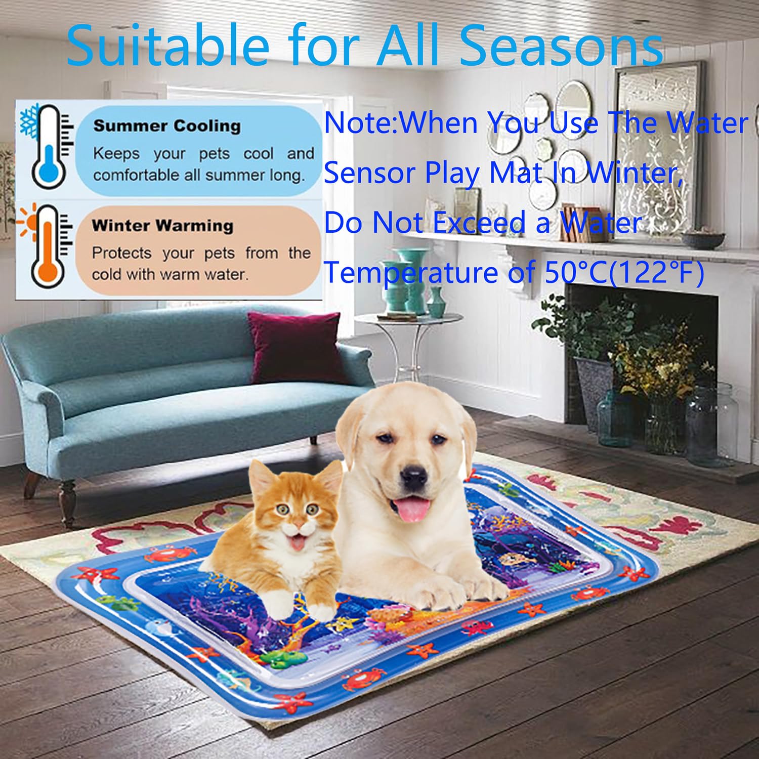 NLAIKE cat water mat cooling and warming options support seasonal comfort.