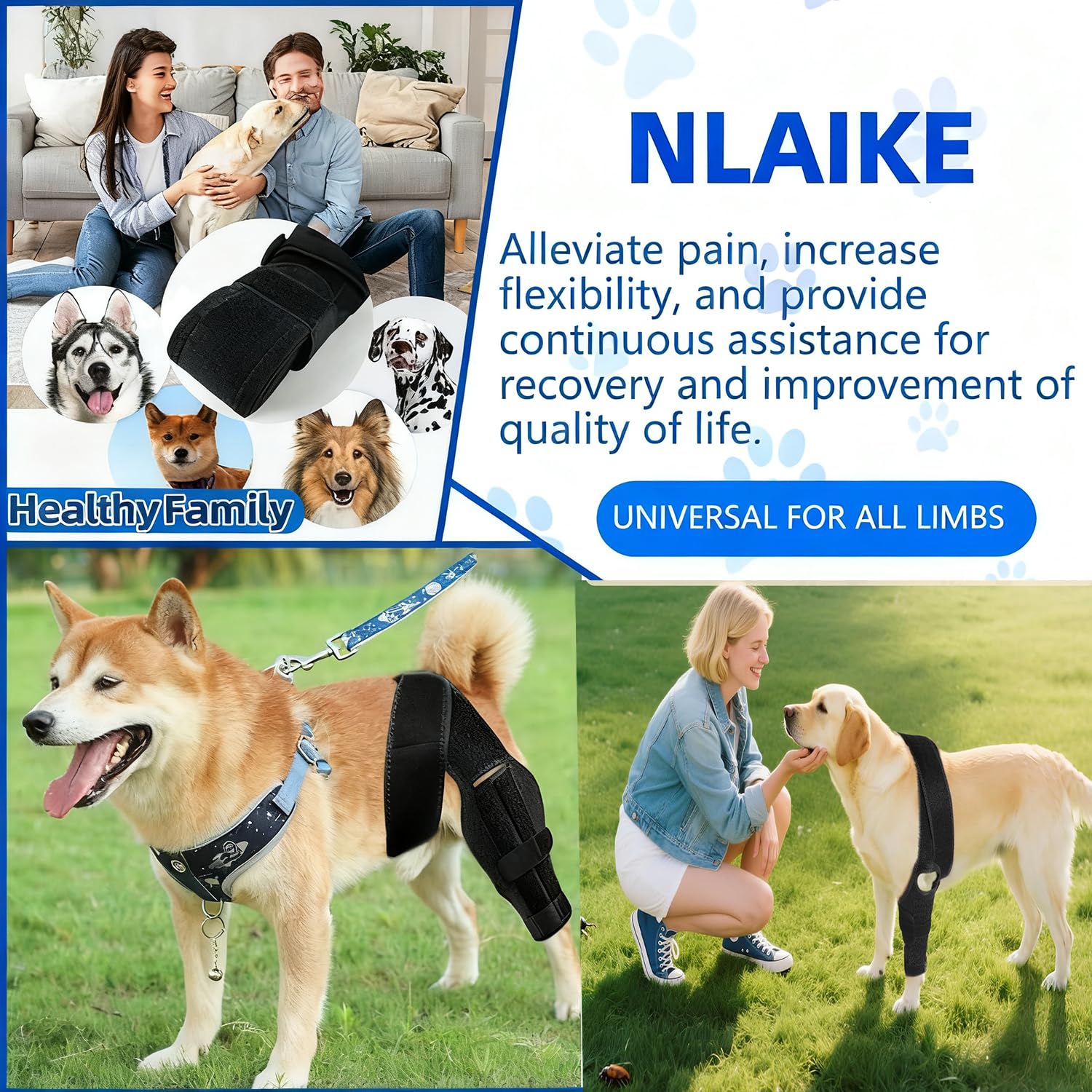 NLAIKE dog knee brace side stabilizers reinforce knee protection for daily walks
