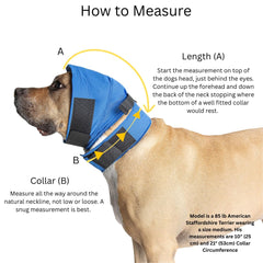 No Flap Ear Wrap Denim Small side fit demonstrates 4-point adjustable sizing for comfort.
