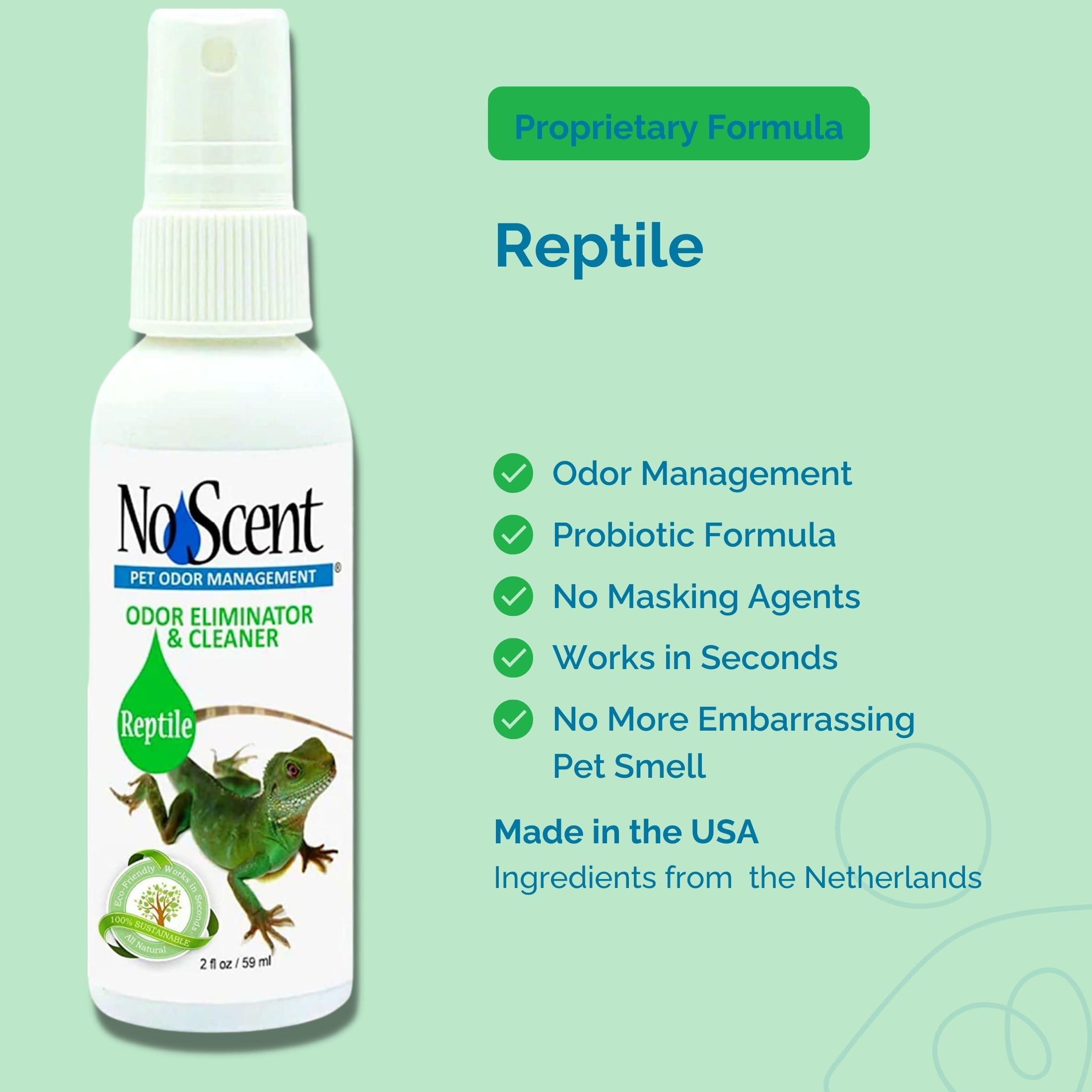 No Scent Reptile Tank Cleaner spray mist illustrates probiotic cleaning in action.