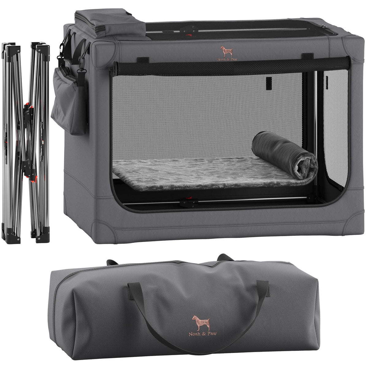NOAH & PAW collapsible dog crate 30in, quick setup for travel and space saving.