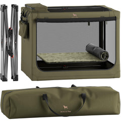 Noah & Paw collapsible dog crate side view highlights sturdy frame for XXL breeds.