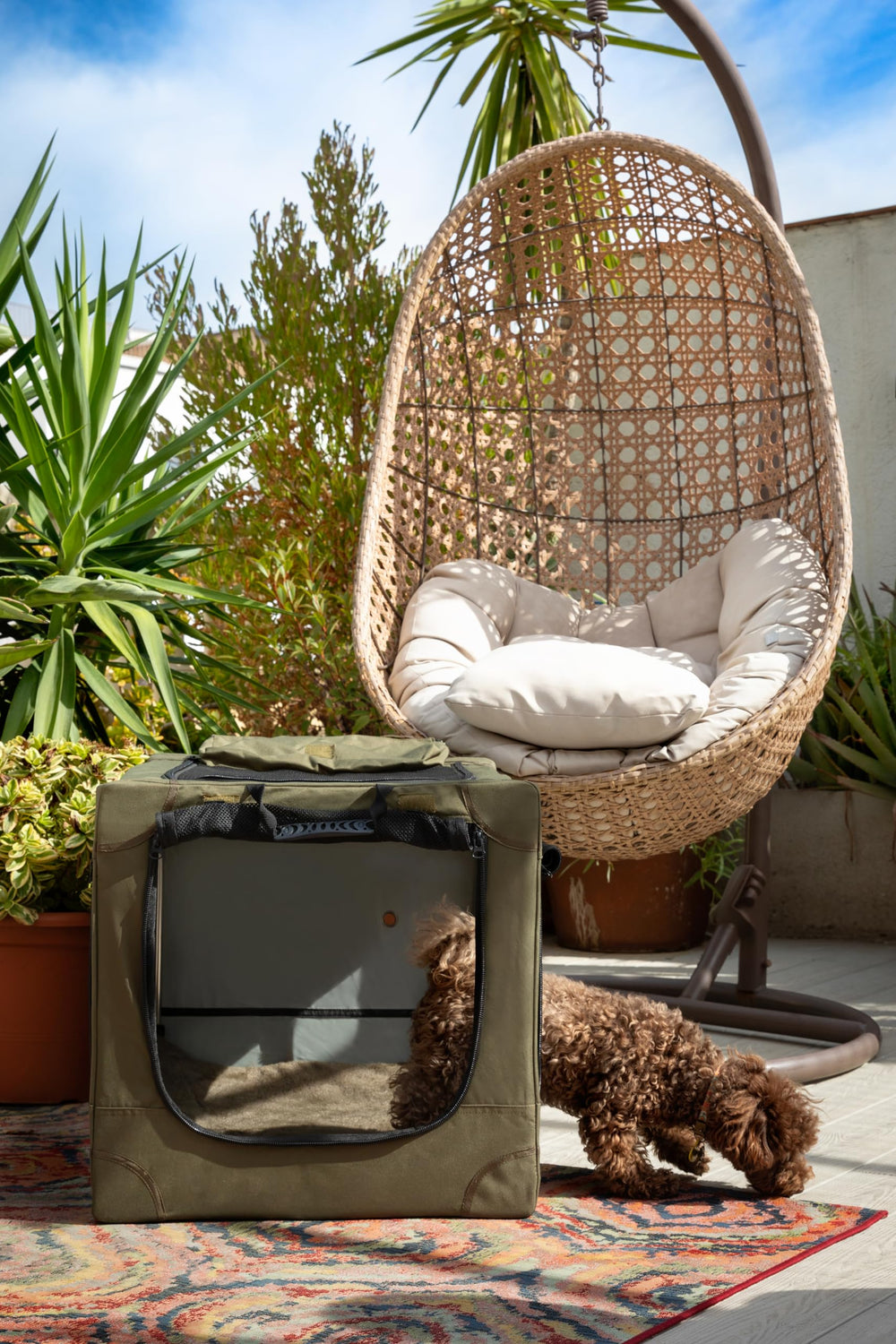Noah & Paw collapsible crate 900D oxford cover with reinforced seams for travel.