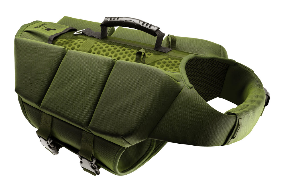 NOAH & PAW dog life jacket XL on a dog swimming, buoyant support for safer water fun.