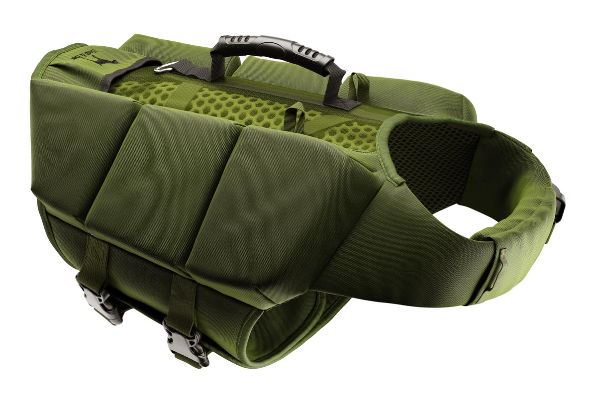 NOAH & PAW dog life jacket XL on a dog swimming, buoyant support for safer water fun.