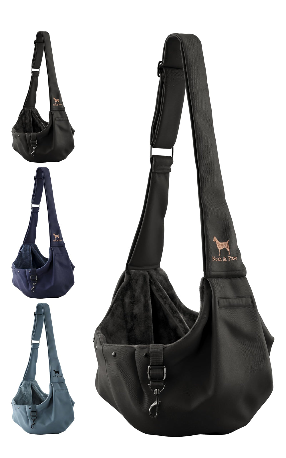 Noah & Paw dog sling carrier front view in premium twill for stylish daily walks.