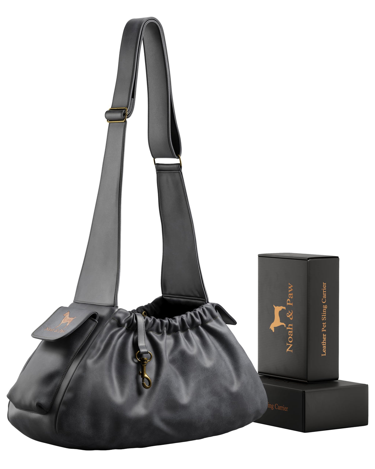 NOAH & PAW dog sling carrier front view with vegan leather for comfortable daily outings