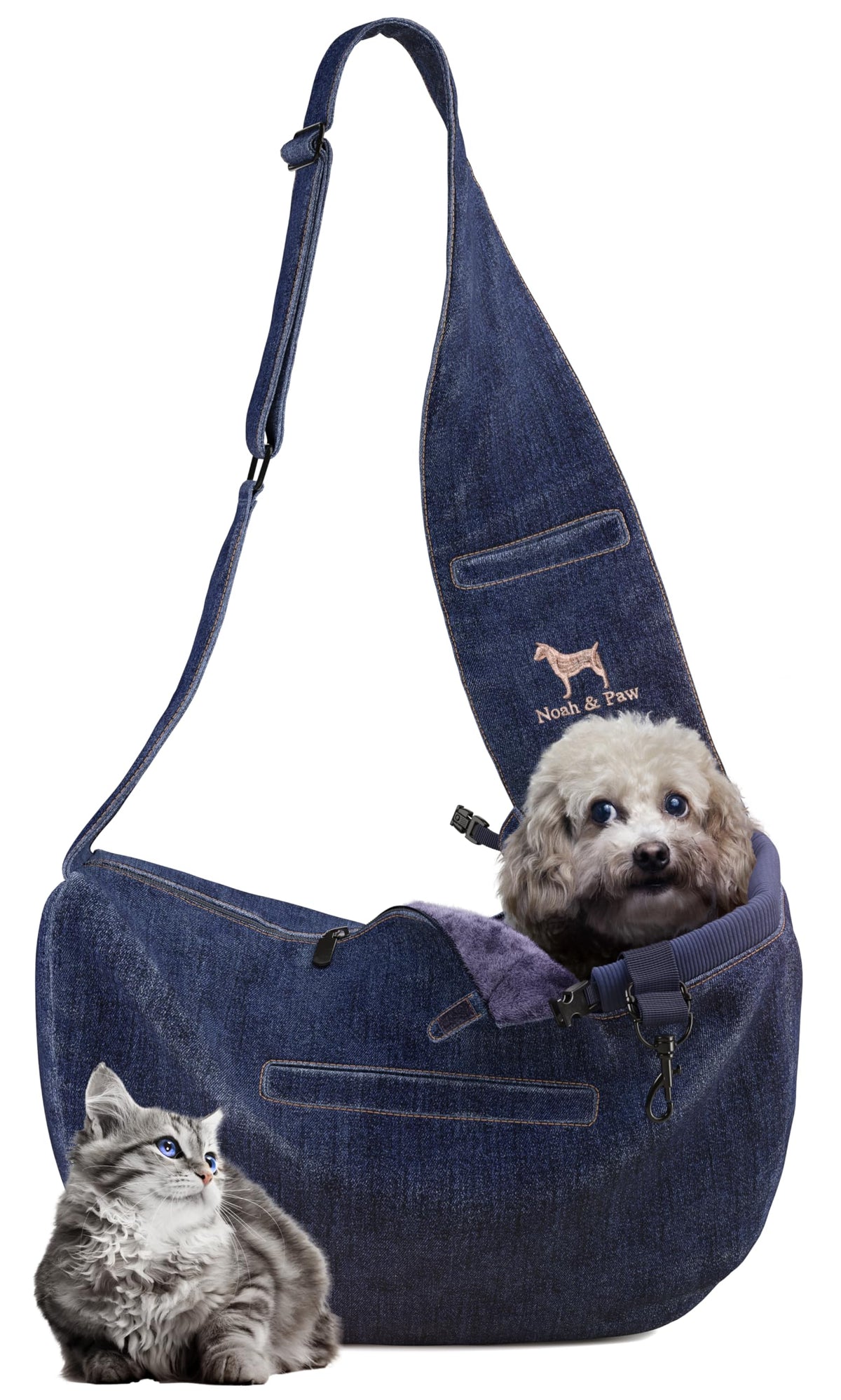 Noah & Paw dog sling denim fabric close-up for premium comfort on daily walks