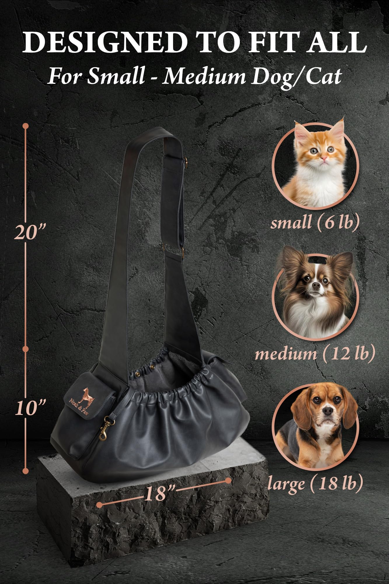 NOAH & PAW dog sling magnetic pockets hold keys and treats on the go