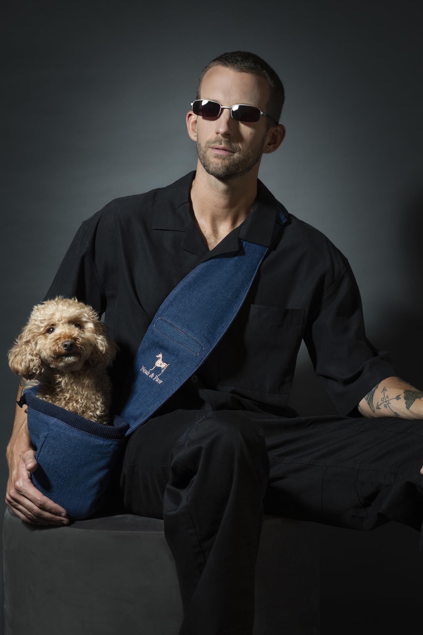 Noah & Paw dog sling in use during walk or travel demonstrates practical everyday use.